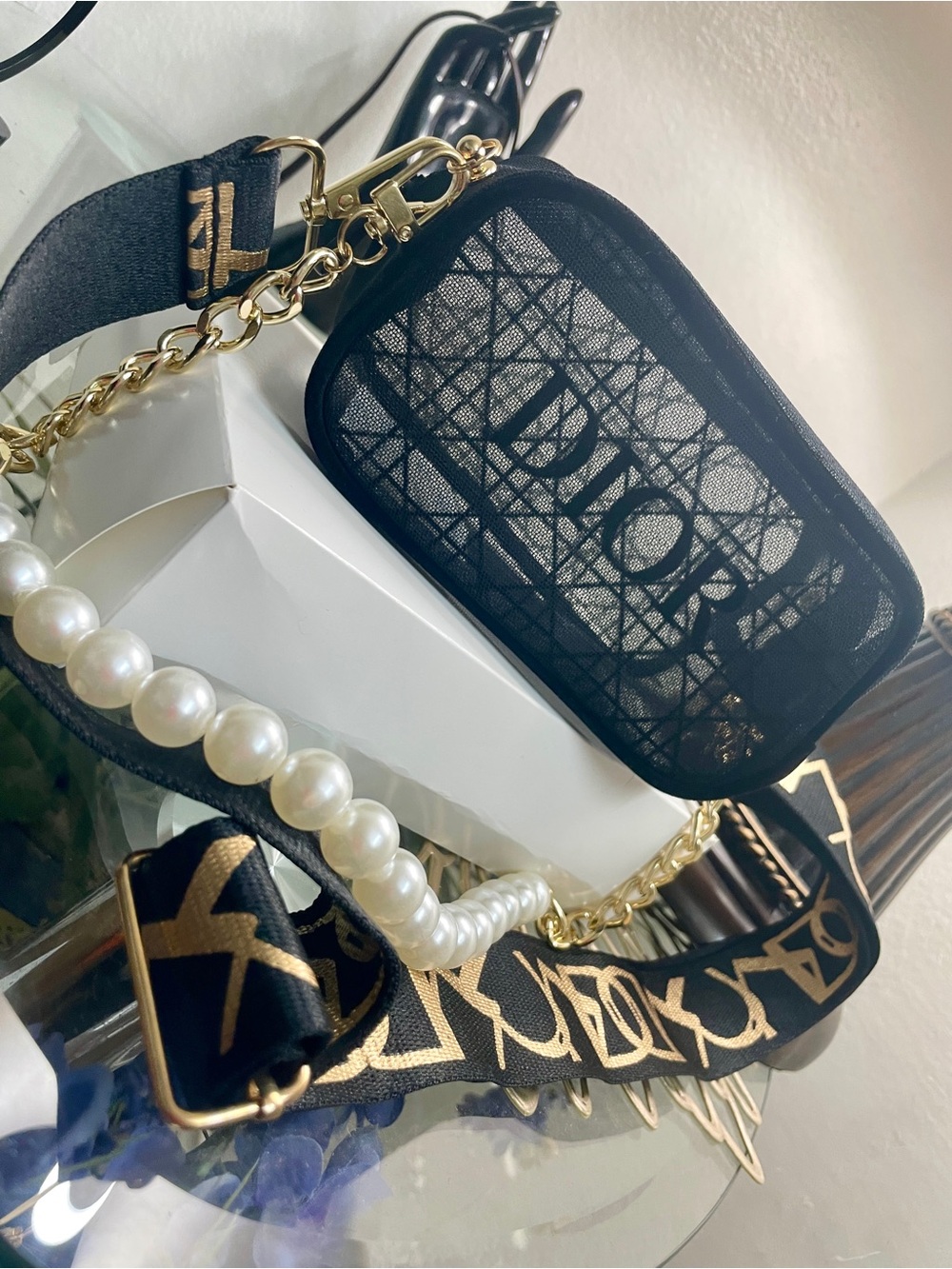 Dior Black Crossbody Bag with Pearl & Gold Chain - Picture 11 of 15